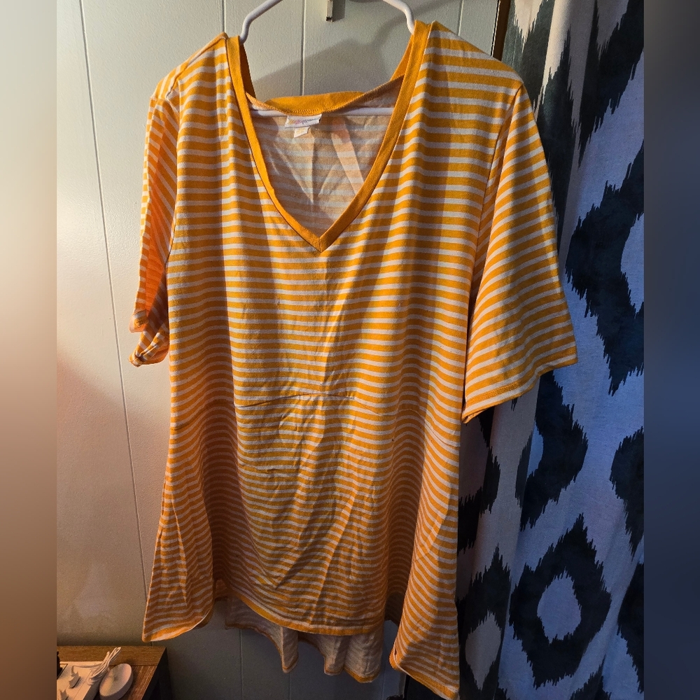 LuLaRoe Orange and White Striped Top